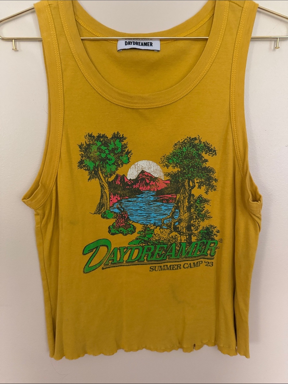 Daydreamer Mustard Yellow Graphic Tank with Nature Print